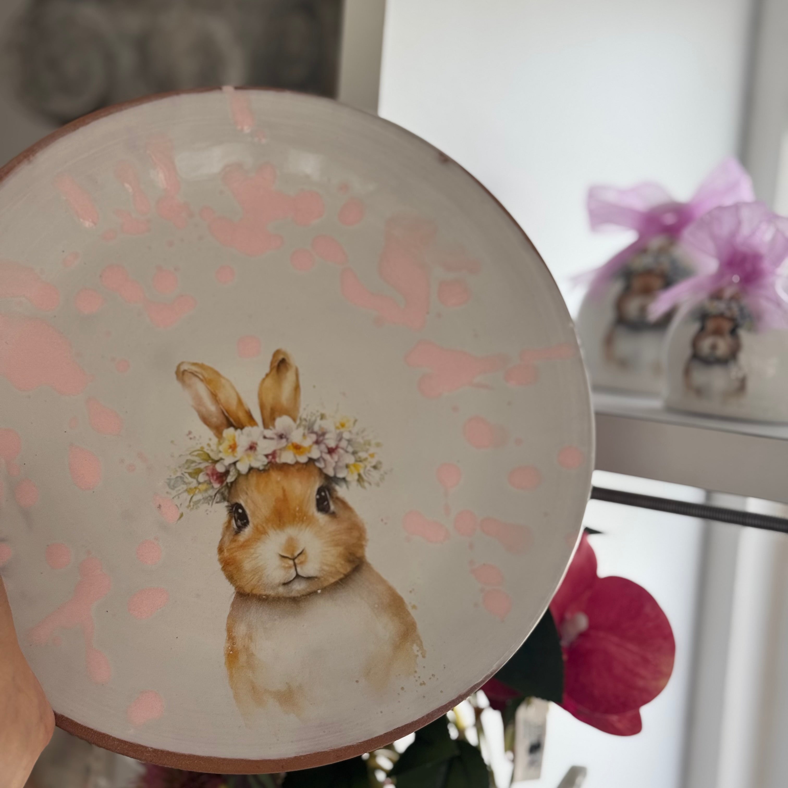 Piatto coniglietto con schizzo pink