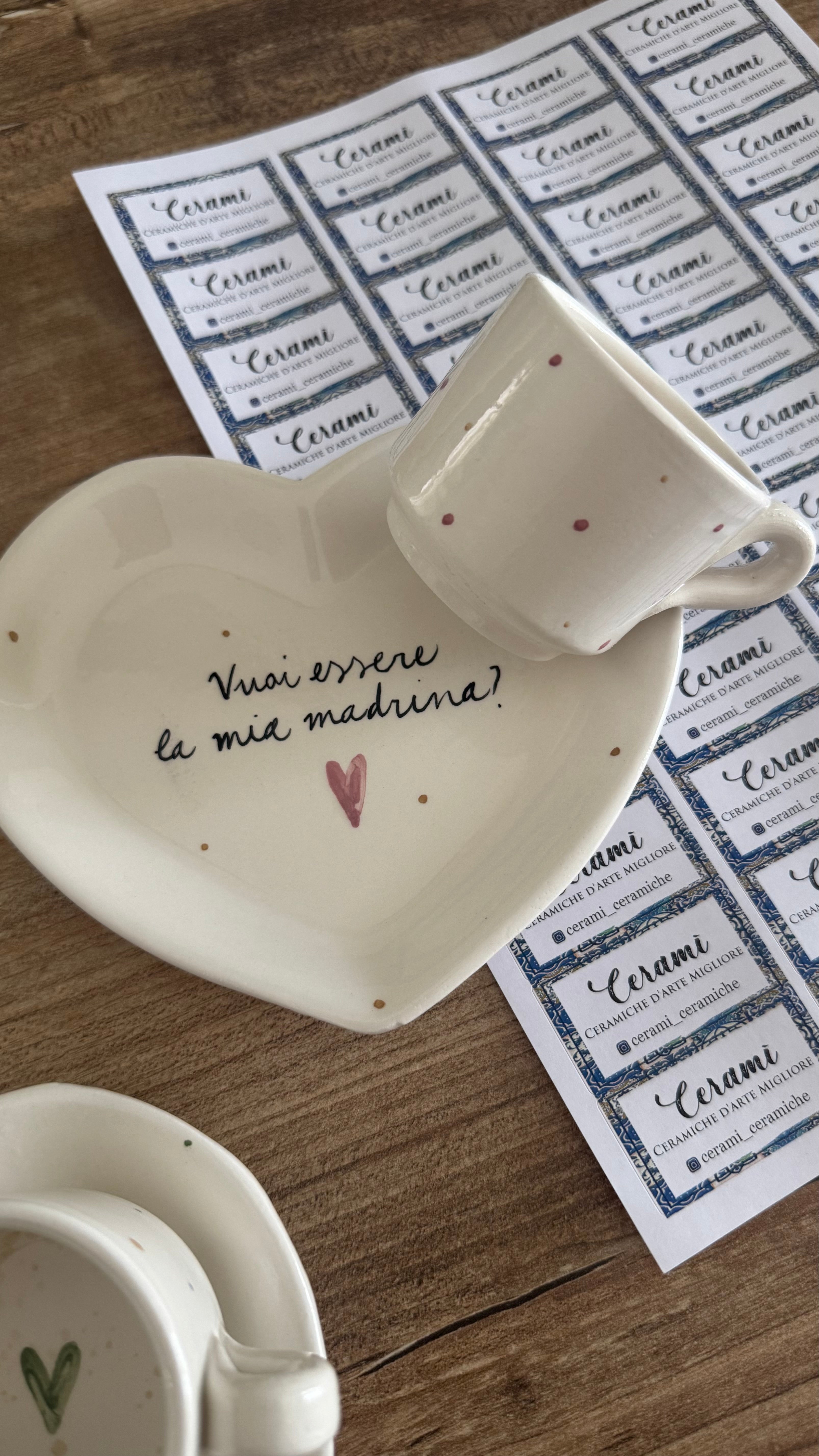 Vassoio cuore con tazzina madrina